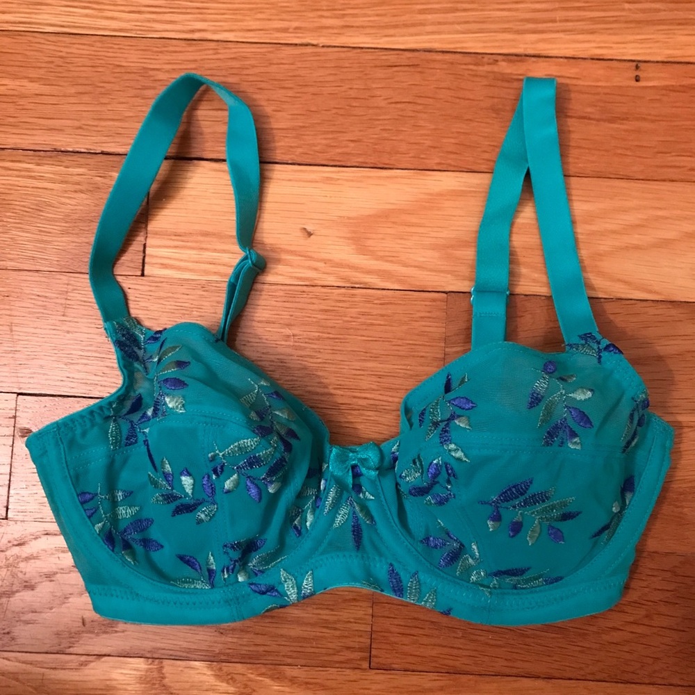 Panache Like New 28DD Embroidered Teal Bra
